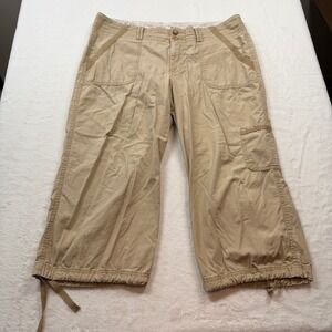 Dockers Cargo Capri Pants Women 14 Khaki Tan Good Relaxed Drawstring Hem